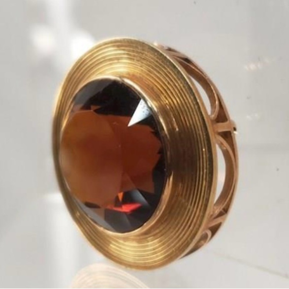 10K Elegant Gold and Brown Gemstone pendant/ Broach